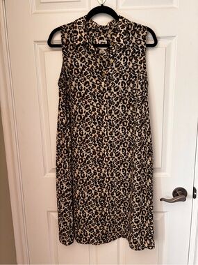 Anne Klein Sleeveless Leopard-Print Mini Dress in Beige and Black